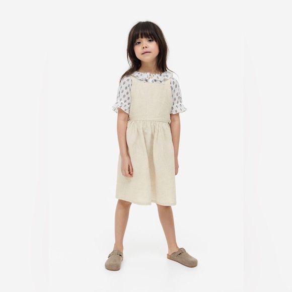 NWT H&M Kids Premium Selection Toddler Girls Linen Overall Dress 3T - Picture 2 of 5